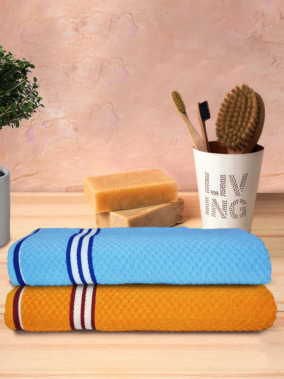 Athom Living Popcorn Textured Solid Bath Towel 67x137 Cm Pack Of 2