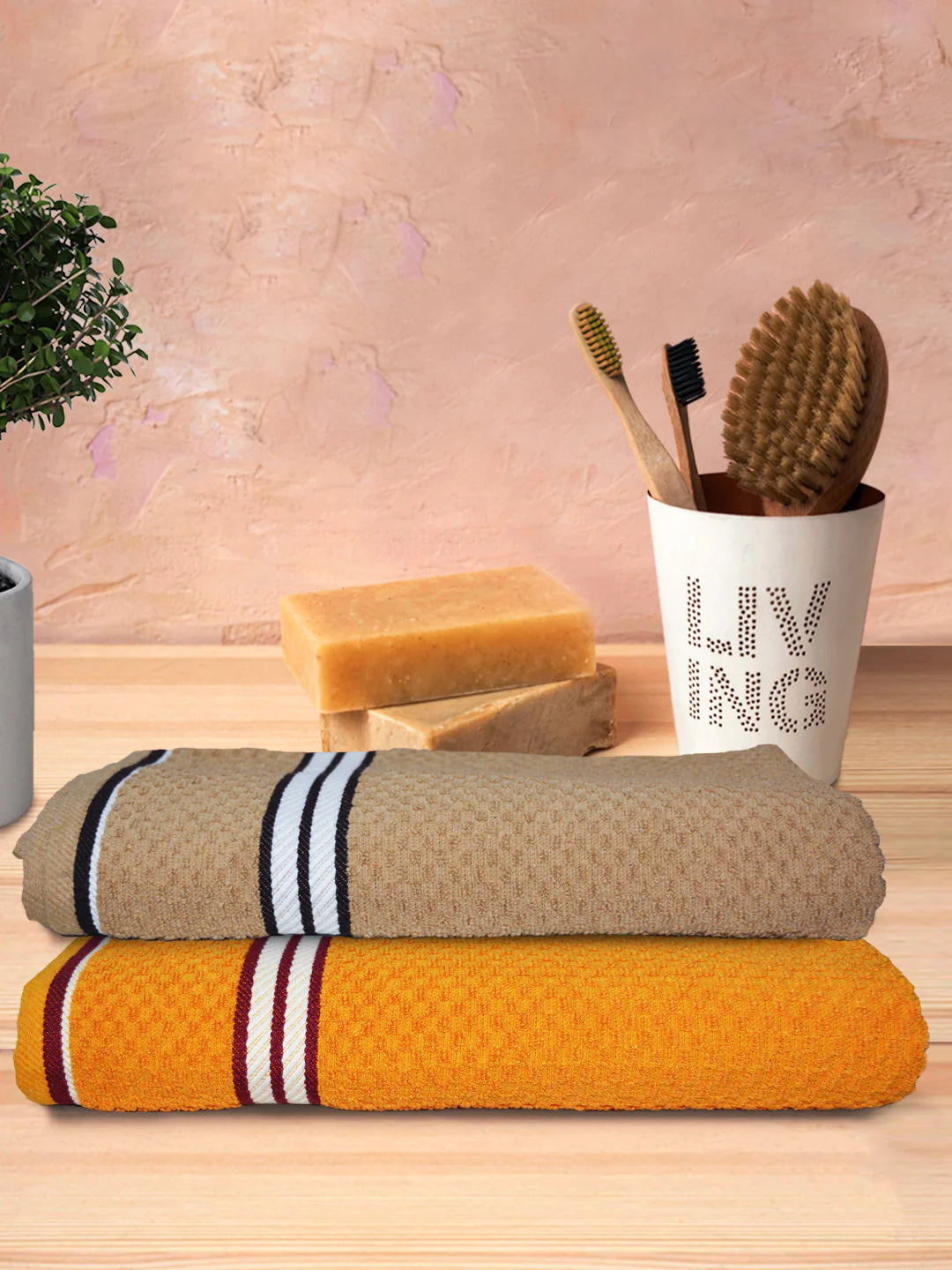 Athom Living Popcorn Textured Solid Bath Towel 67x137 Cm Pack Of 2