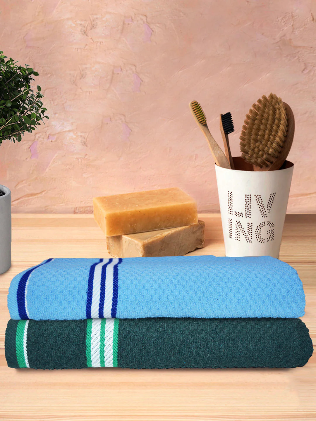 Athom Living Popcorn Textured Solid Bath Towel 67x137 Cm Pack Of 2