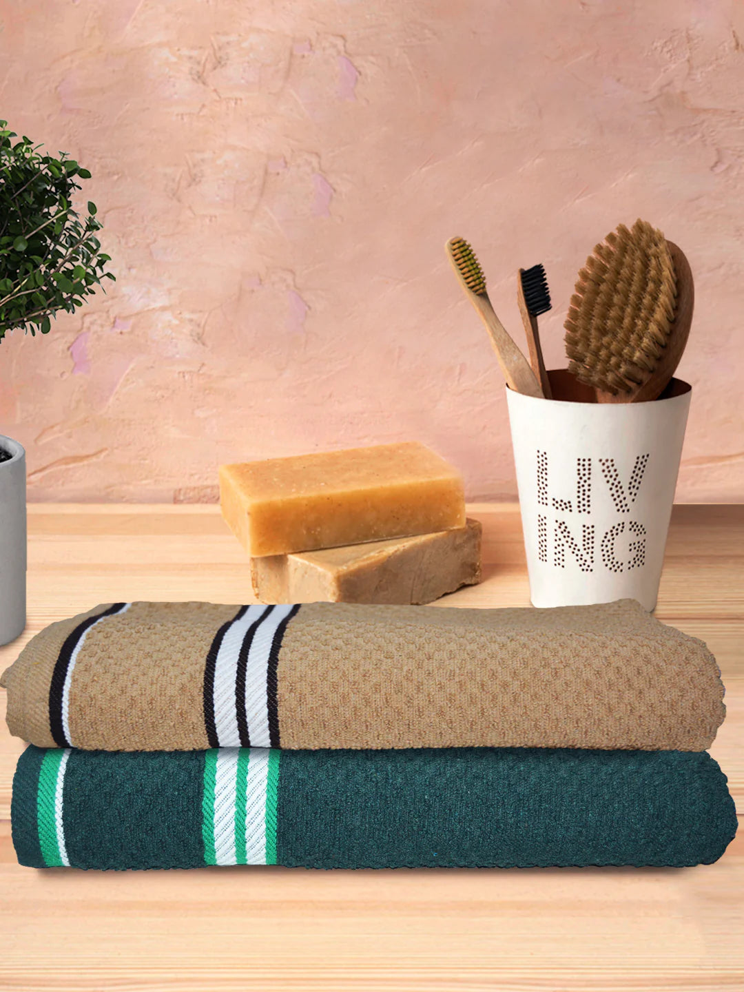 Athom Living Popcorn Textured Solid Bath Towel 67x137 Cm Pack Of 2