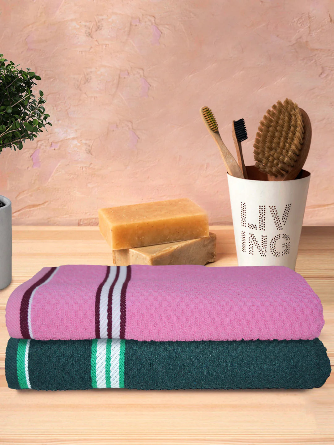Athom Living Popcorn Textured Solid Bath Towel 67x137 Cm Pack Of 2