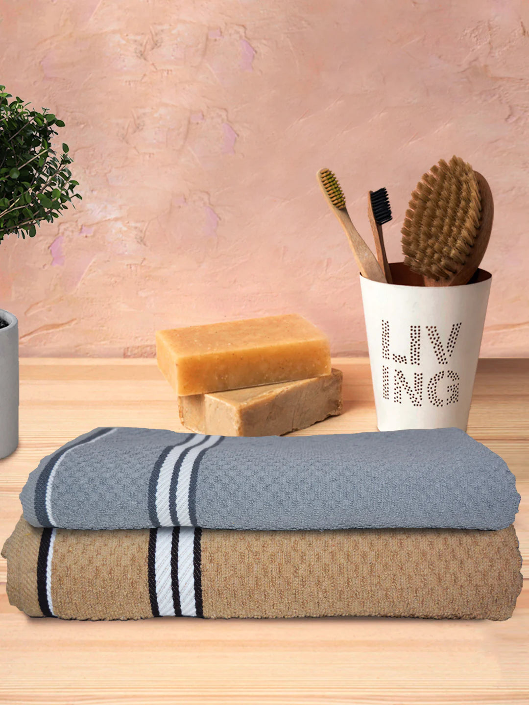 Athom Living Popcorn Textured Solid Bath Towel 67x137 Cm Pack Of 2