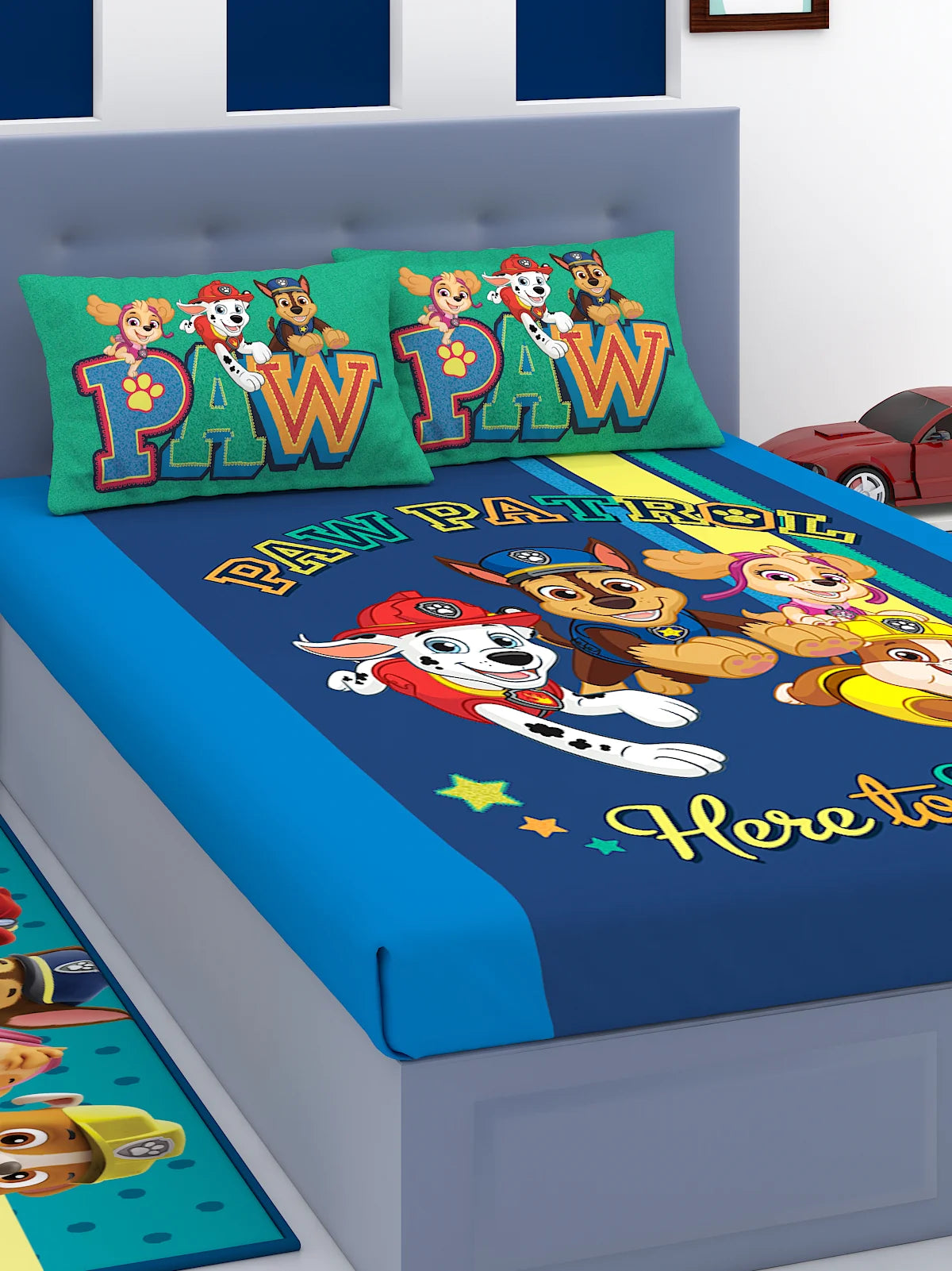 Athom Living Paw Patrol Here To Help Cotton Double Kids Bedsheet Set 180 TC 274x274 Cm