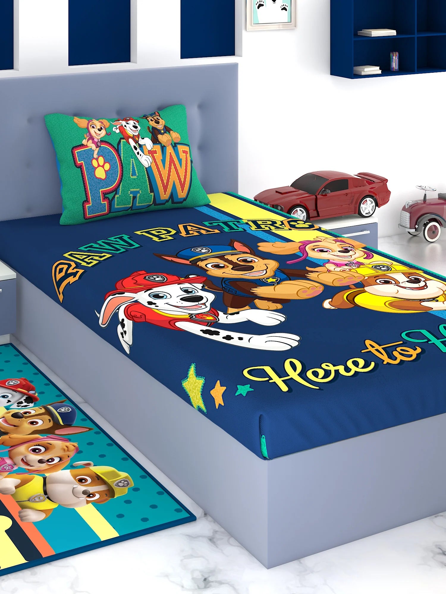 Athom Living Paw Patrol Here To Help Cotton Single Kids Bedsheet 180 TC 147x223 Cm