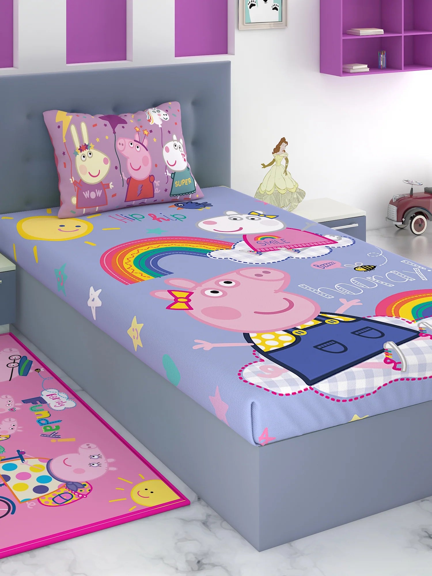 Athom Living Peppa Pig Cotton Single Kids Bedsheet 180 TC 147x223 Cm