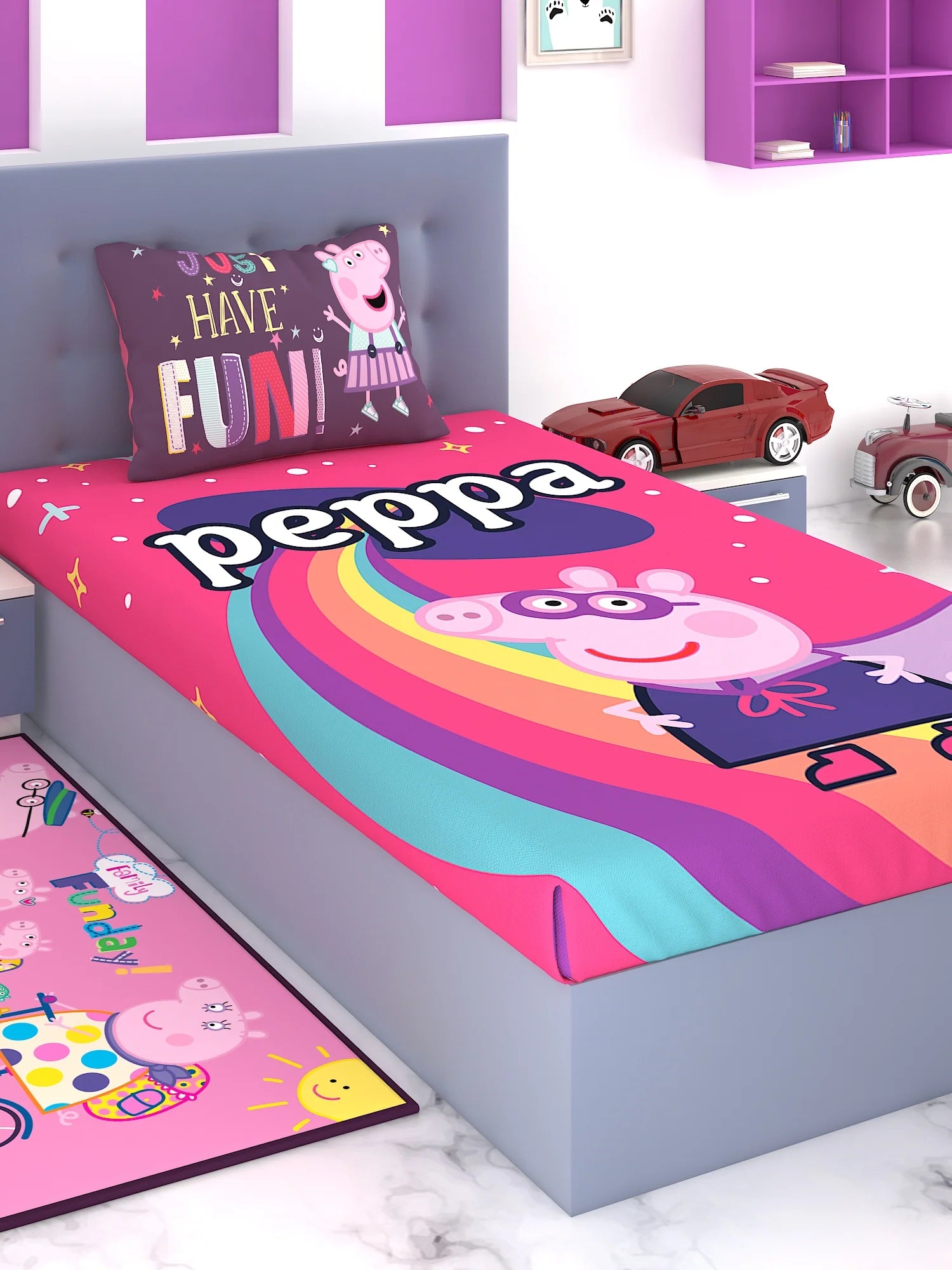 Athom Living Peppa Pig Have Fun Kids Bedsheet 180 TC 147x223 Cm