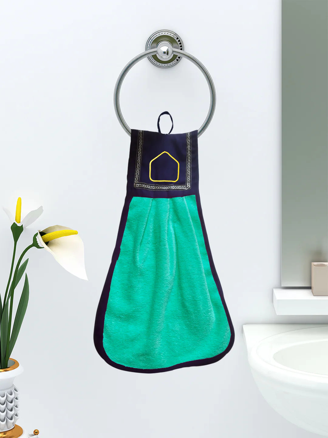 Athom Living Loop Hanging Blue Cotton Washbasin Towel For Kitchen And Bathroom