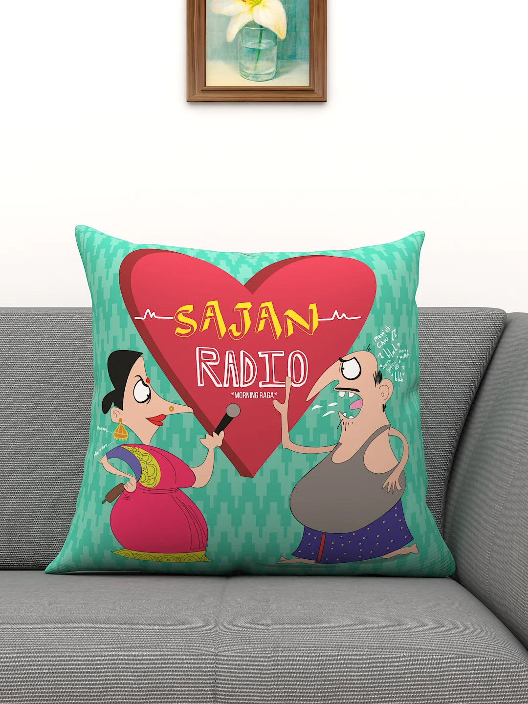 Athom Living Indie Sajan Radio Printed Filled Cushion 40x40cm / 16x16
