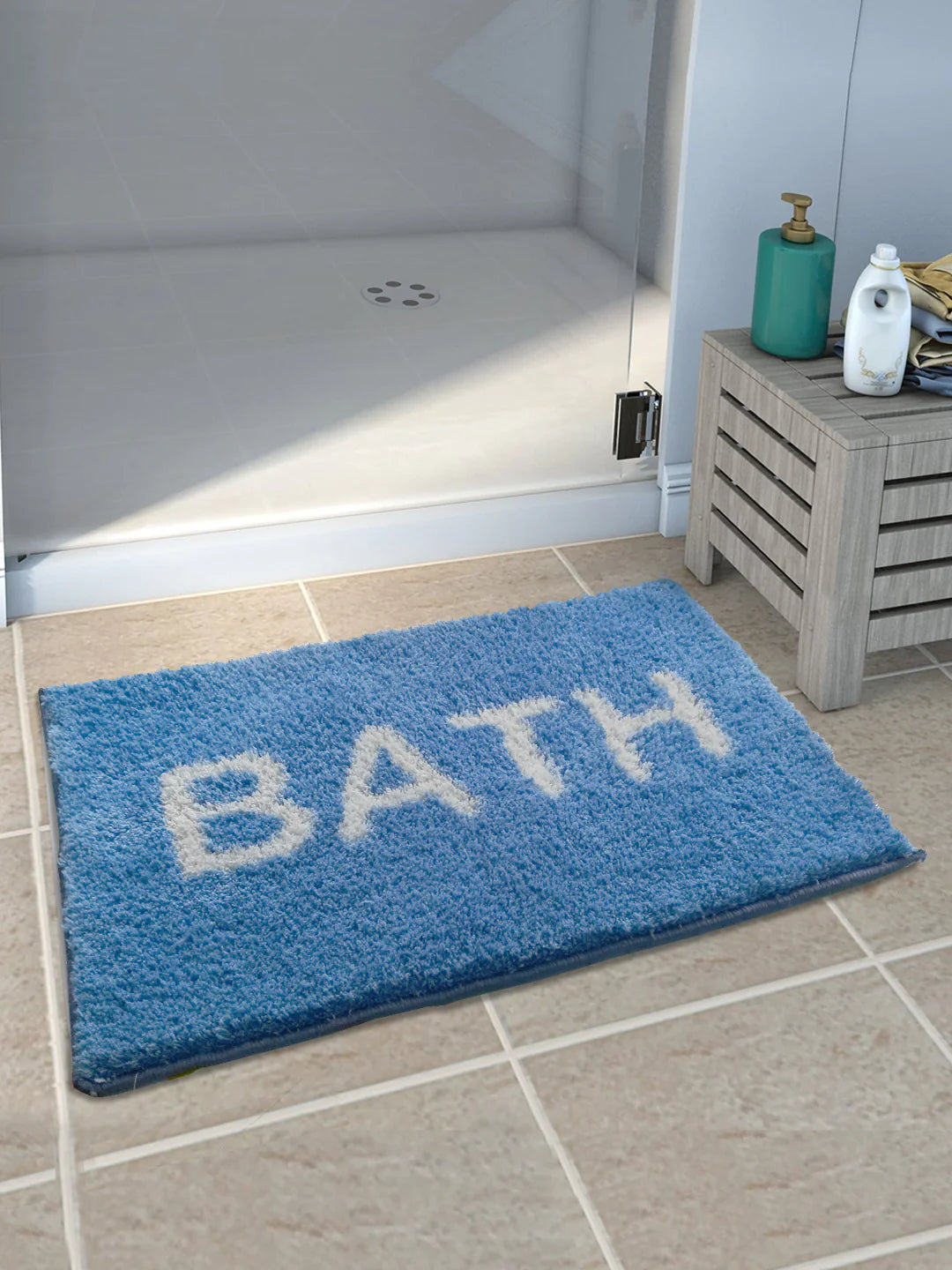 Athom Living Blue Bath Printed Micro Designer Soft Anti Slip Bath Mat