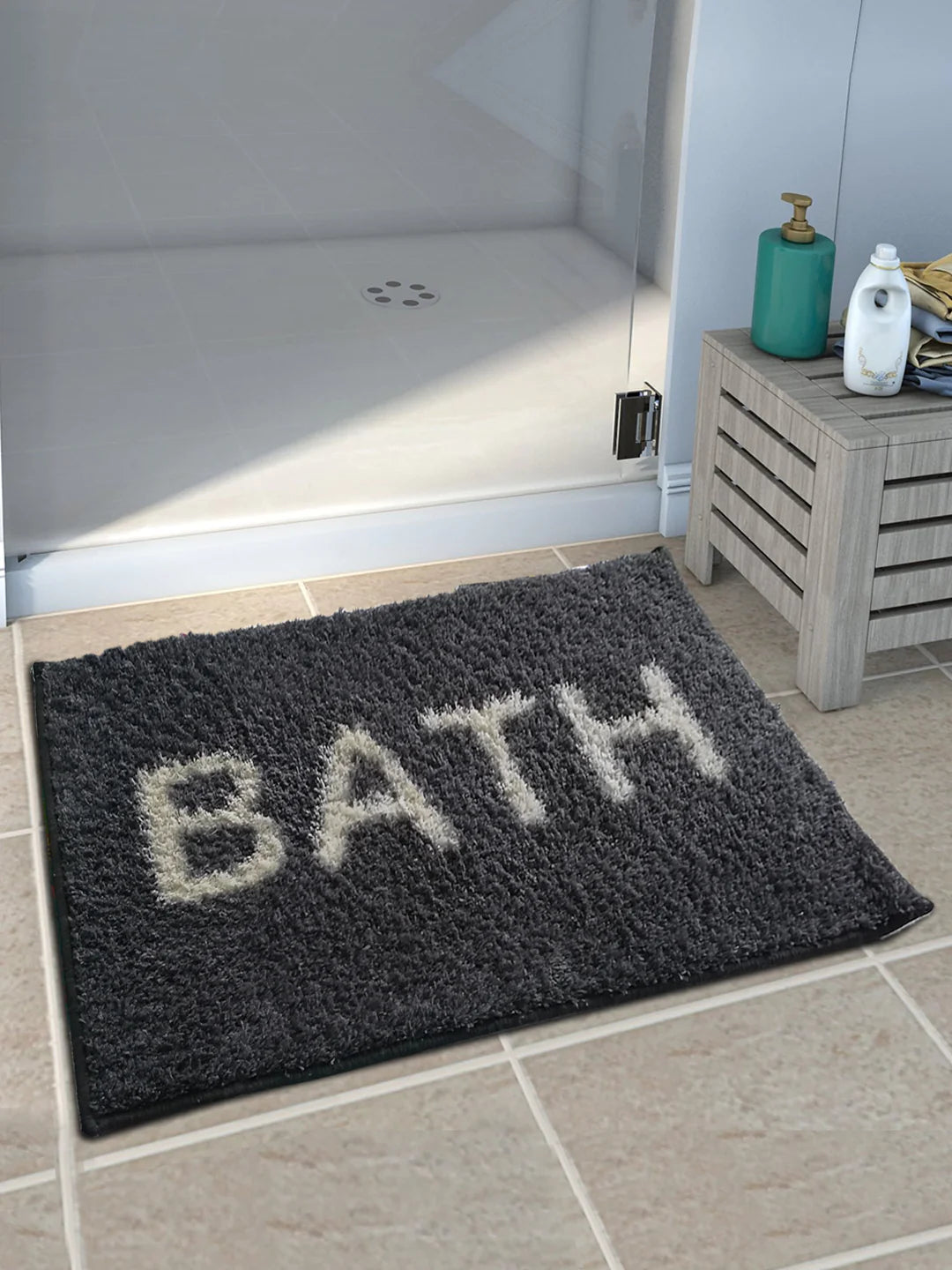 Athom Living Black Micro Designer Soft Anti Slip Bath Mat