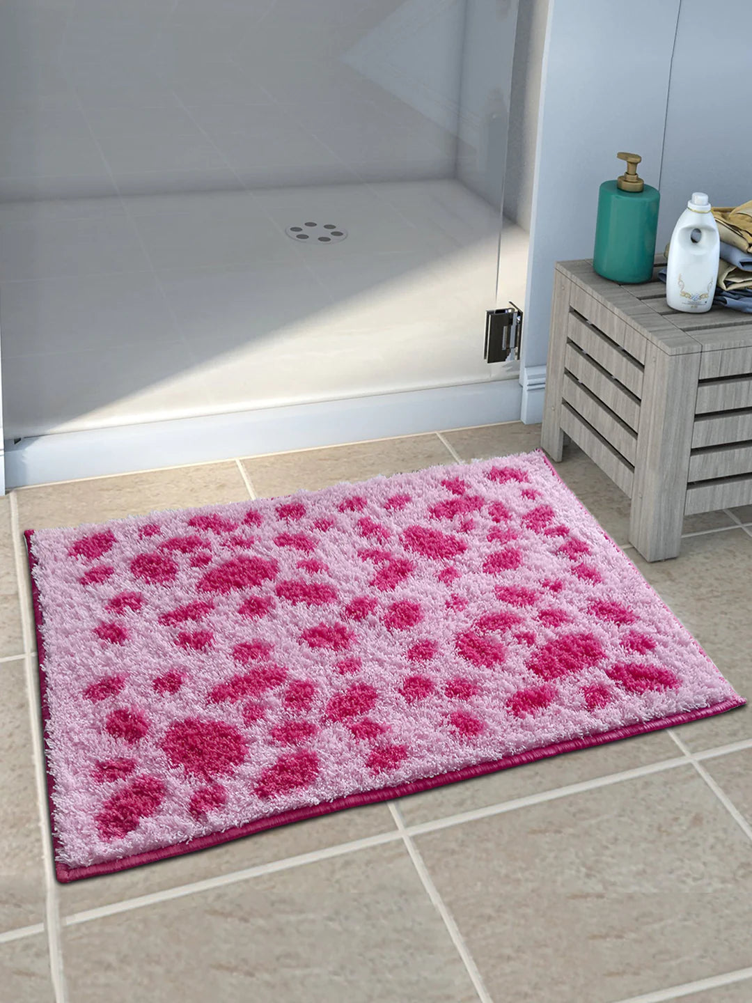 Athom Living Pink Dotted Micro Designer Soft Anti Slip Bath Mat