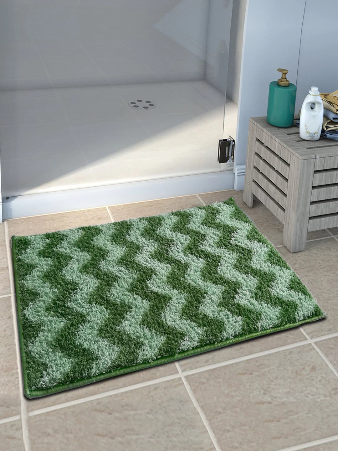 Athom Living Green Micro Designer Soft Anti Slip Bath Mat