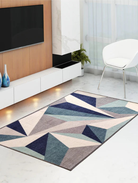 Athom Living Distressed Blue Premium Anti Slip Printed Carpet
