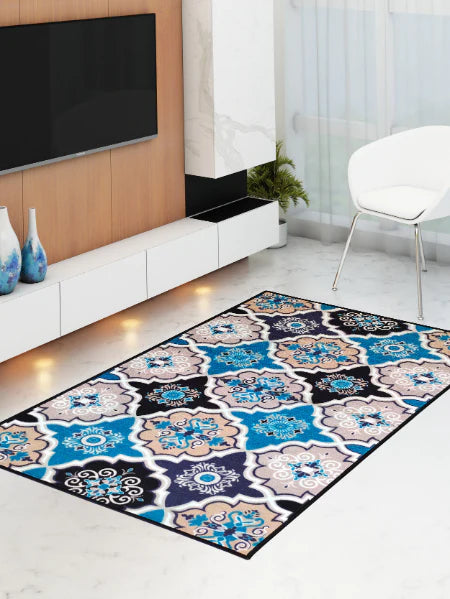 Athom Living Contemporaray Blue Premium Anti Slip Printed Carpet