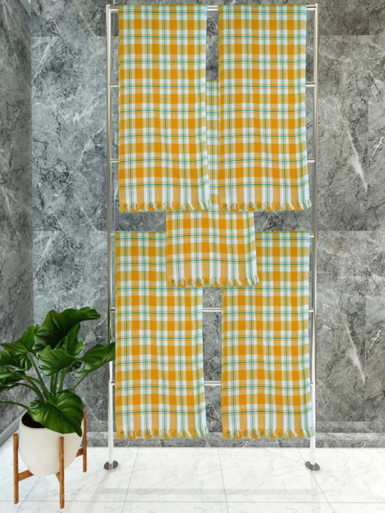 Athom Living Premium Gamcha Bath Towel 75 x 150 cm Pack of 5 White with Yellow checkered