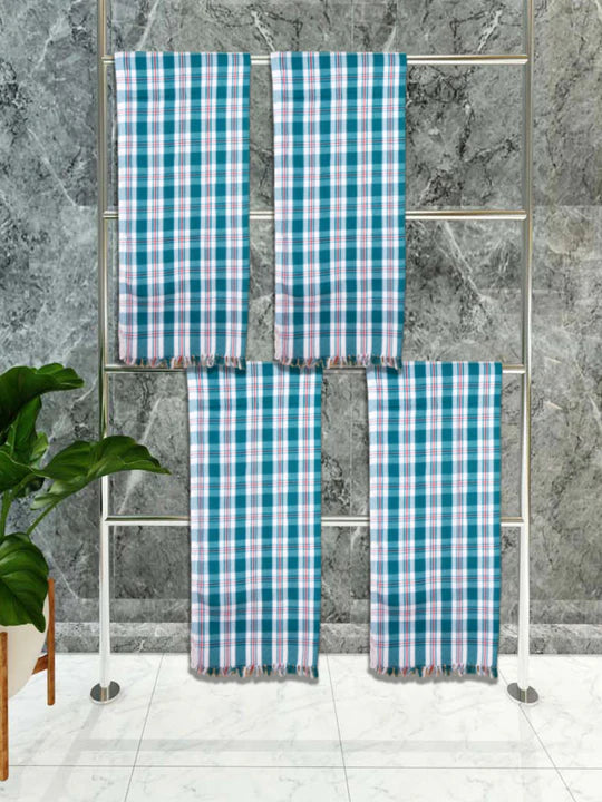 Athom Living Premium Gamcha Bath Towel 75 x 150 cm Pack of 4 White with Bottle Green checkered