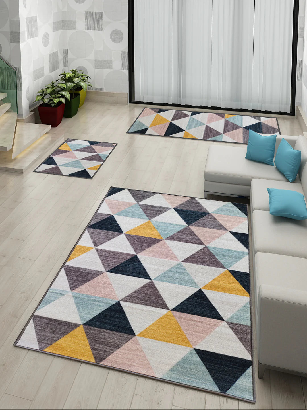 Athom Living Angel Yellow Premium Anti Slip Printed Doormat, Runner & Carpet Set