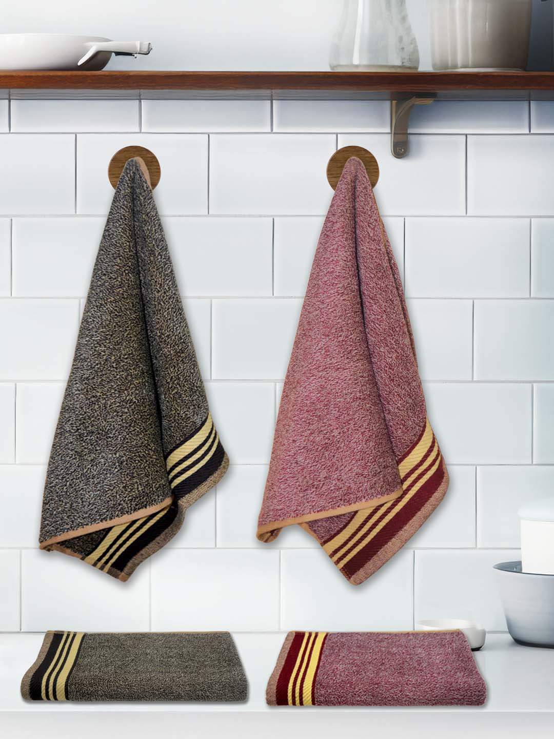 Athom Living Milange Hand Towels - 40 x 60 cm, Multipurpose, Soft Cotton, Absorbent, Quick-Drying, Multicolor Set of 4