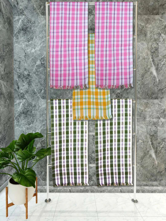 Athom Living Premium Gamcha Bath Towel 75 x 150 cm Pack of 5 Multicolued checkered