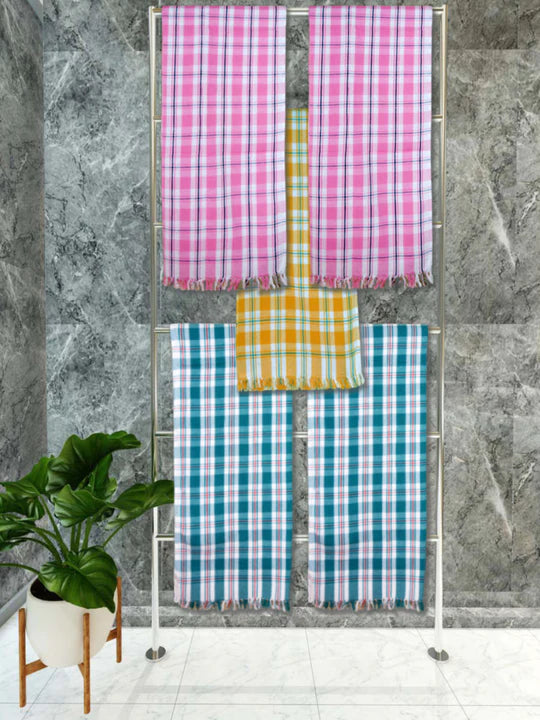 Athom Living Premium Gamcha Bath Towel 75 x 150 cm Pack of 5 Multicolued checkered