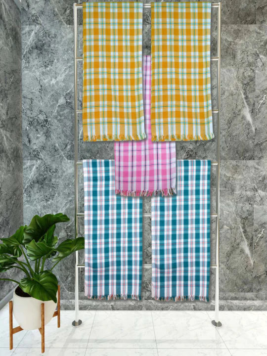 Athom Living Premium Gamcha Bath Towel 75 x 150 cm Pack of 5 Multicolued checkered