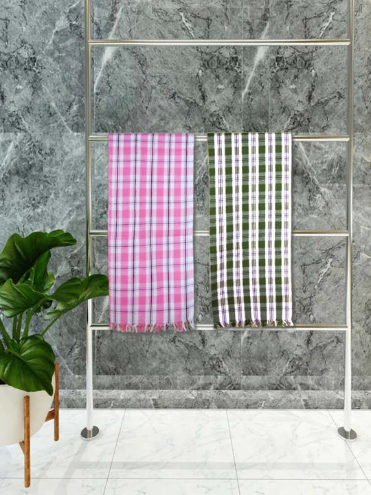 Athom Living Premium Gamcha Bath Towel 75 x 150 cm Pack of 2 Multicolued checkered