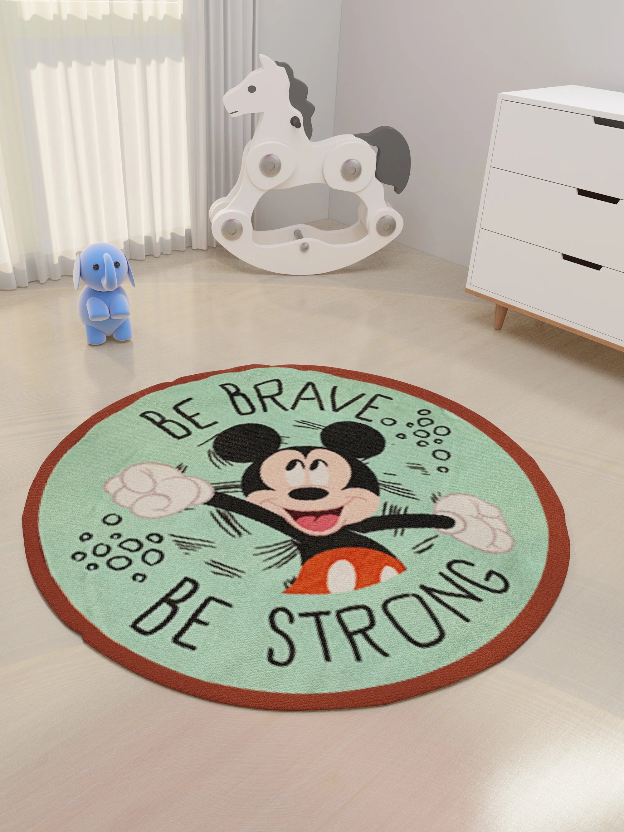 Athom Living Disney Mickey Mouse Be Brave Be Strong Kids Round Carpet Green 90 Diameter