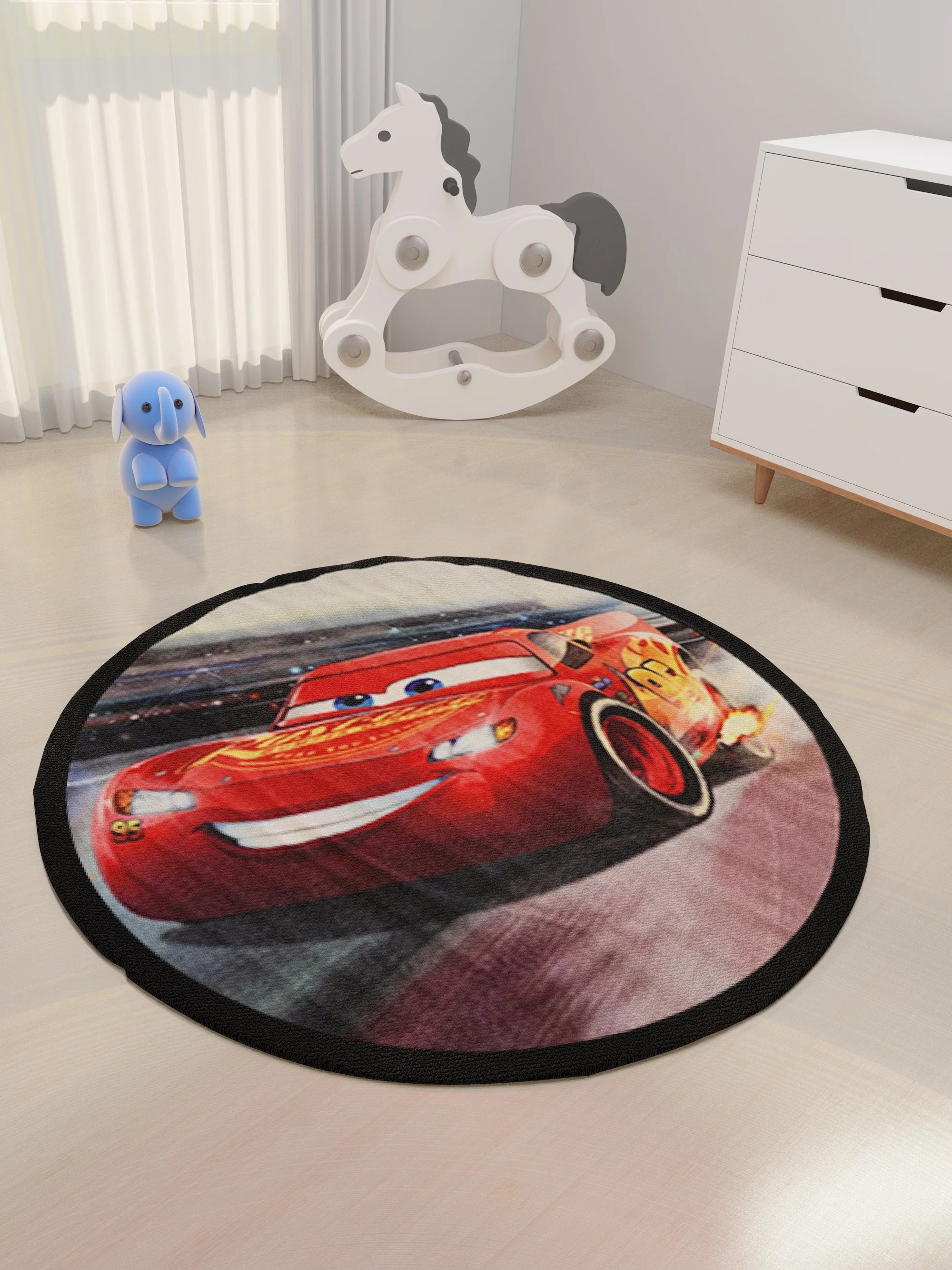 Athom Living Disney Cars Mc Queen Kids Round Carpet Red 90 Diameter