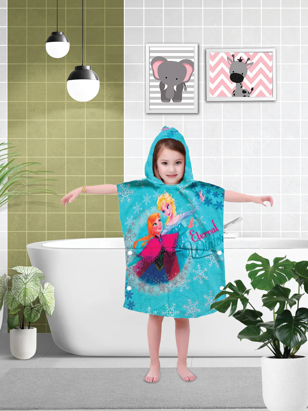 Disney Eternal Winter Frozen Elsa & Anna Kids Hooded Poncho Towel