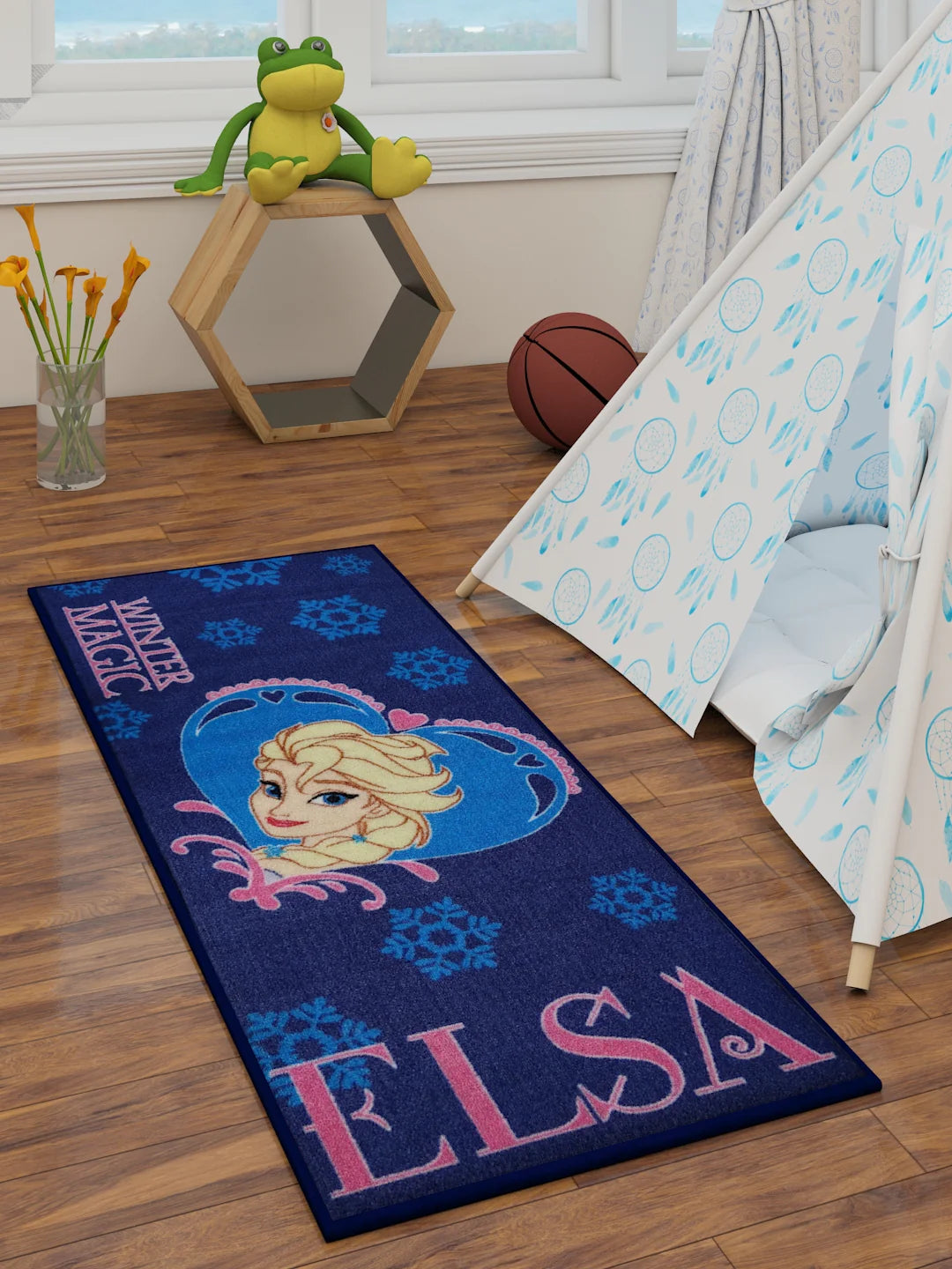 Disney Frozen Elsa Winter Magic Blue Runner Carpet 2ft X 4.5ft