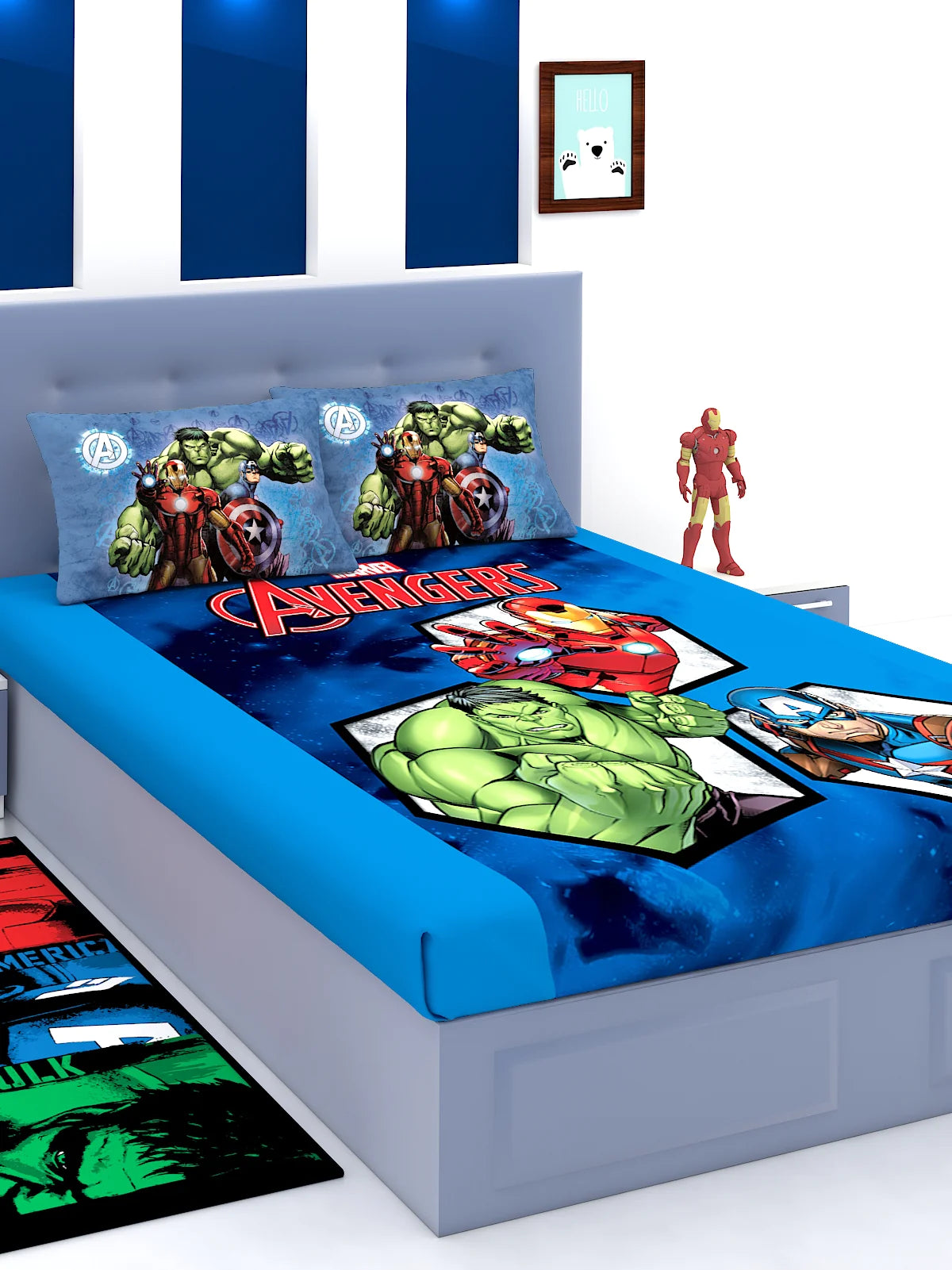 Marvel Avengers, Ironman & Hulk Cotton Double Bedsheet Set- King Size