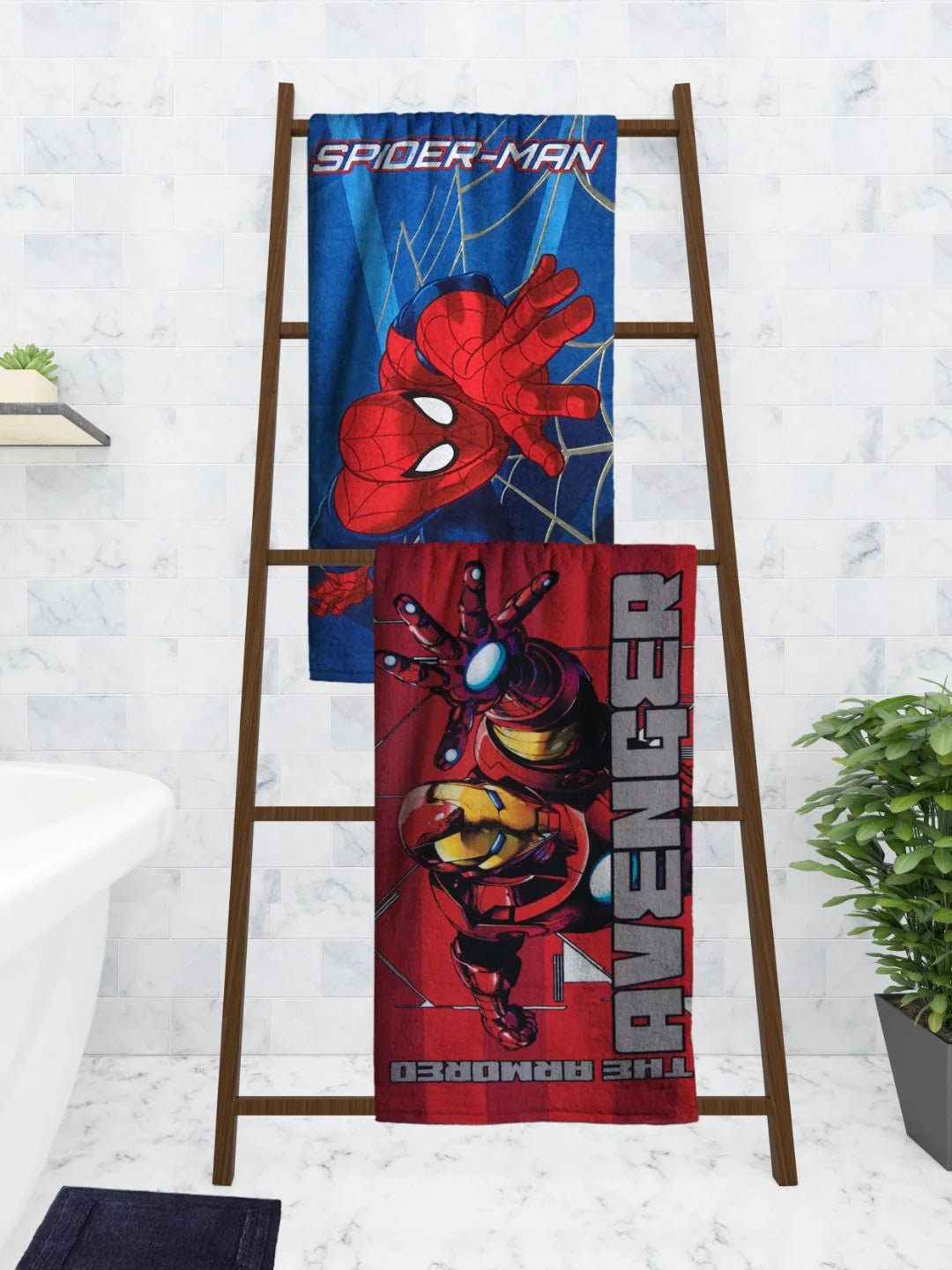 Athom Living Marvel Avengers & Blue Spiderman Kids Bath Towel 60x120 Cm Pack Of 2