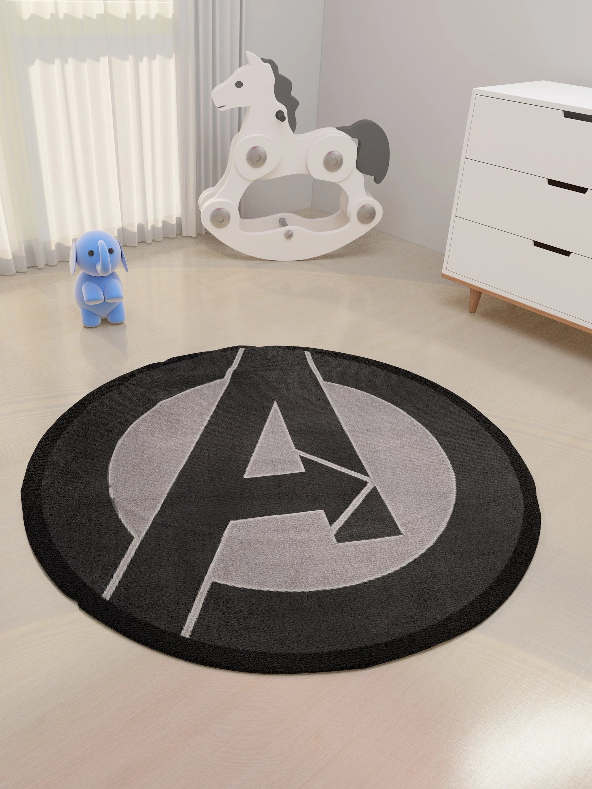Athom Living Marvel Avengers Kids Round Carpet Black 90 Diameter