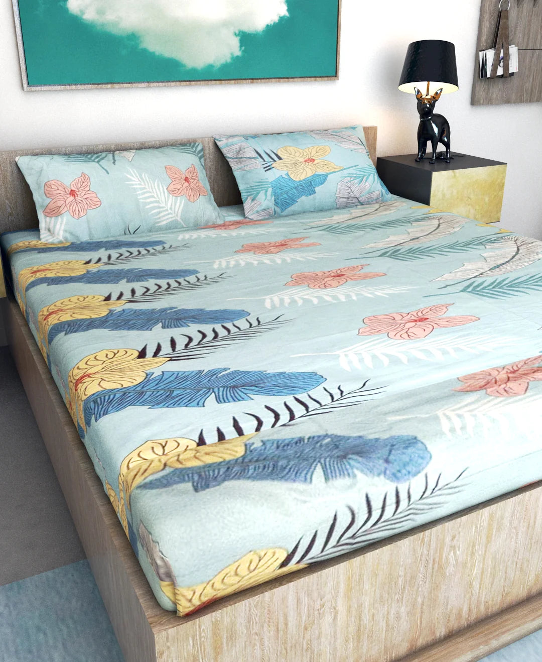 Athom Living Coral & Reef Premium Micro Peach Printed Double Bed Extra Large Extra Large King Size Bedsheet 140 GSM 108x108 Inches With 2 Pillow Cover