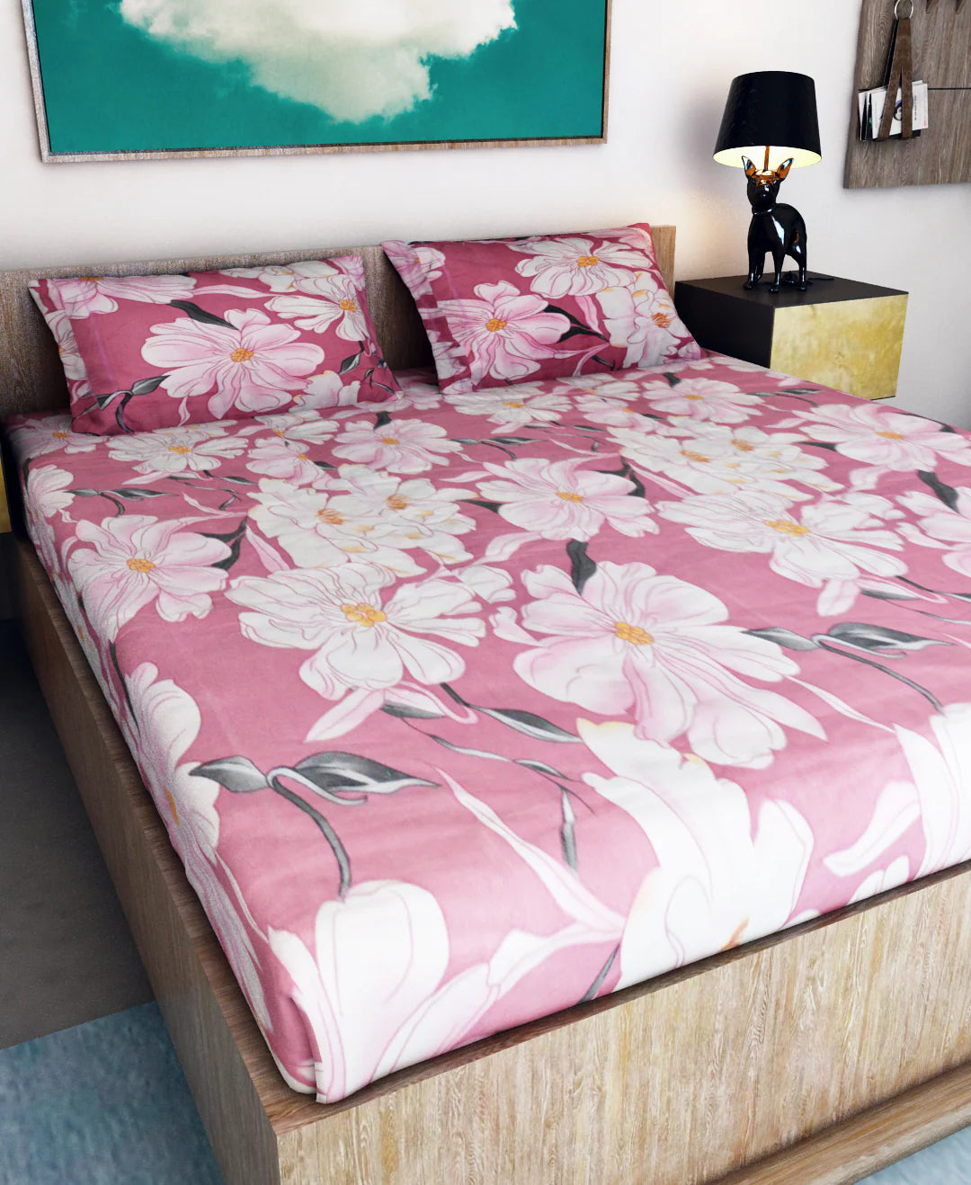 Athom Living Coral & Reef Premium Micro Peach Printed Double Bed Extra Large Extra Large King Size Bedsheet 140 GSM 108x108 Inches With 2 Pillow Cover