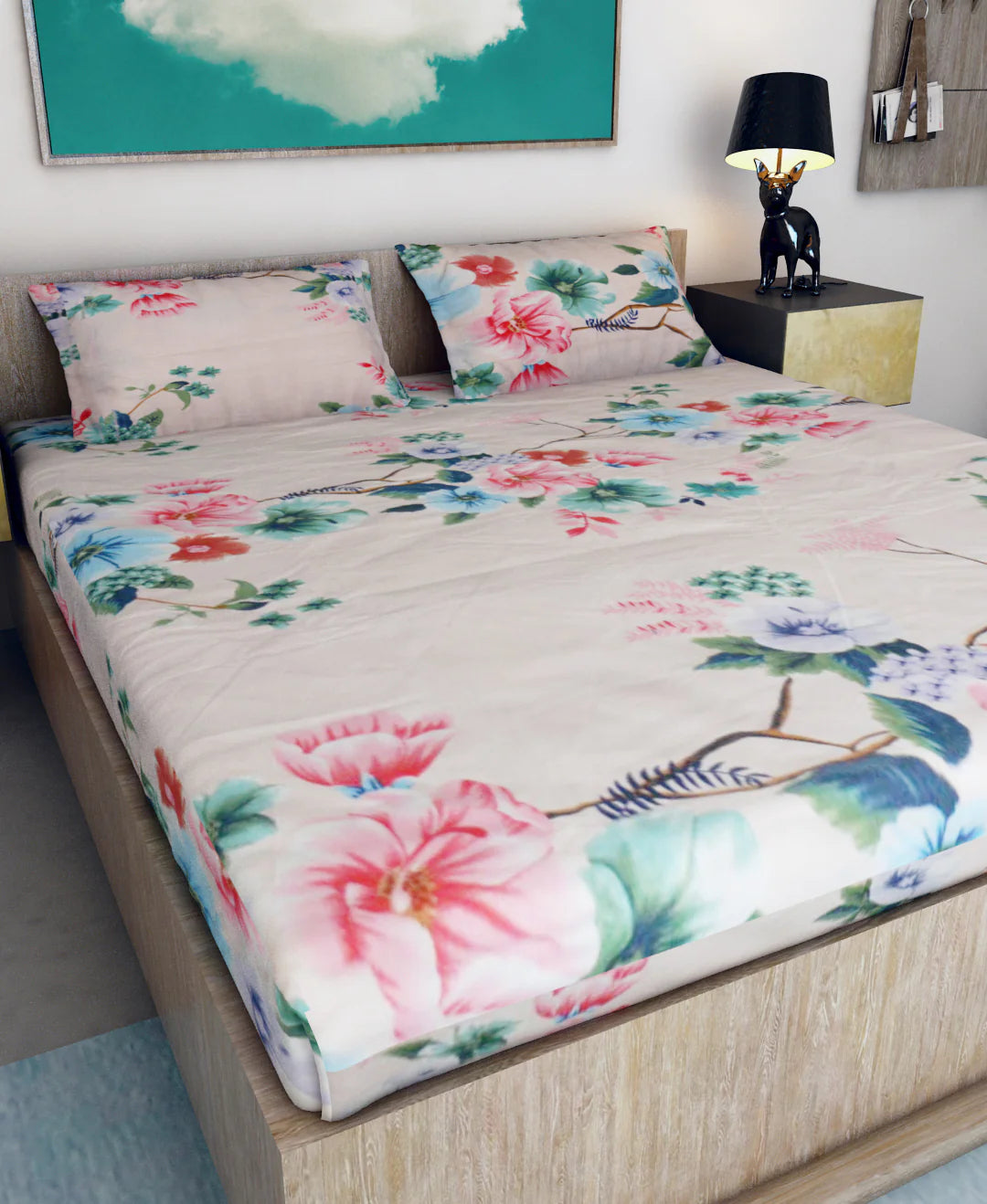Athom Living Coral & Reef Premium Micro Peach Printed Double Bed Extra Large Extra Large King Size Bedsheet 140 GSM 108x108 Inches With 2 Pillow Cover