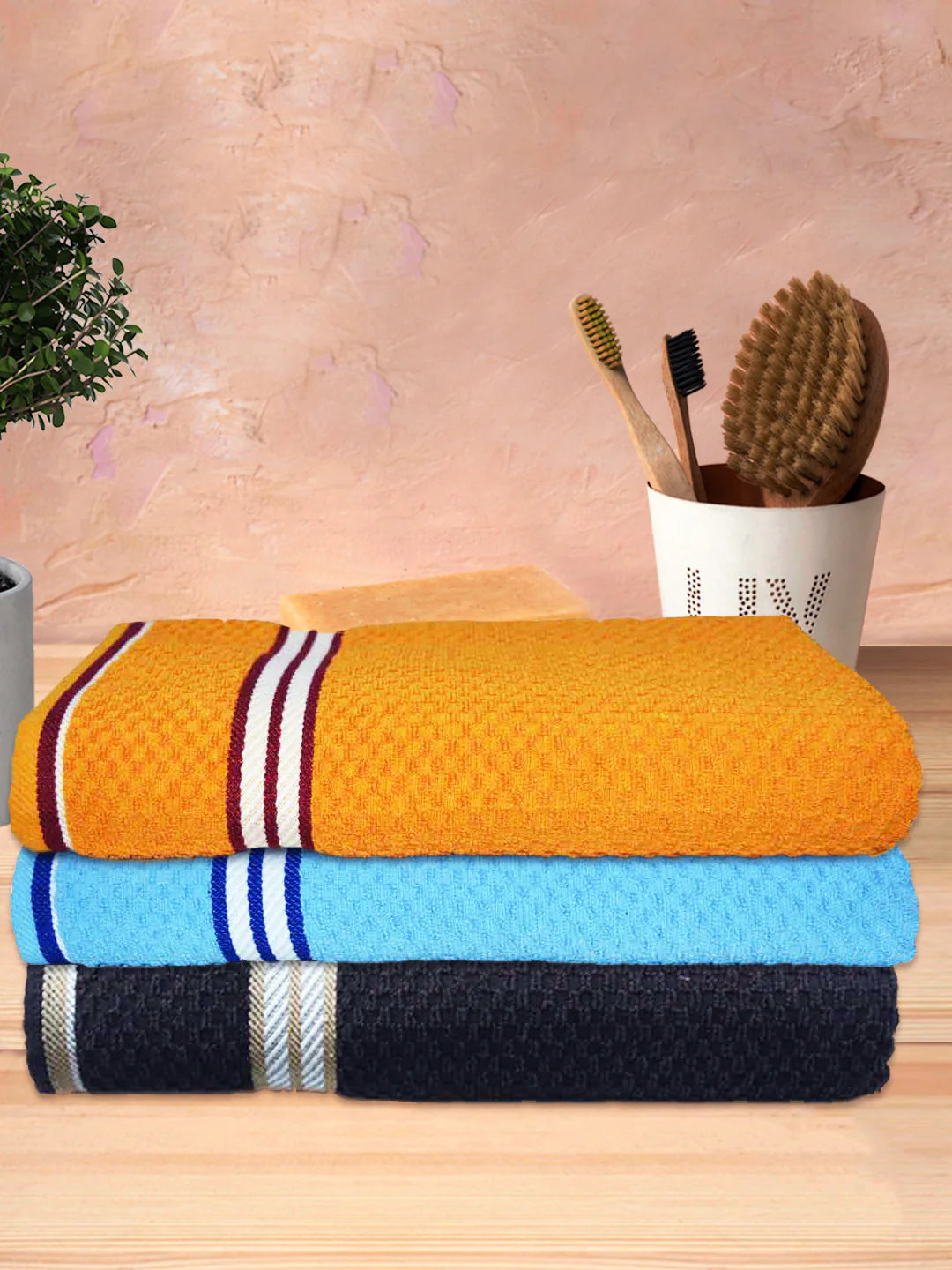 Athom Living Popcorn Textured Solid Bath Towel 67x137 Cm Pack Of 3