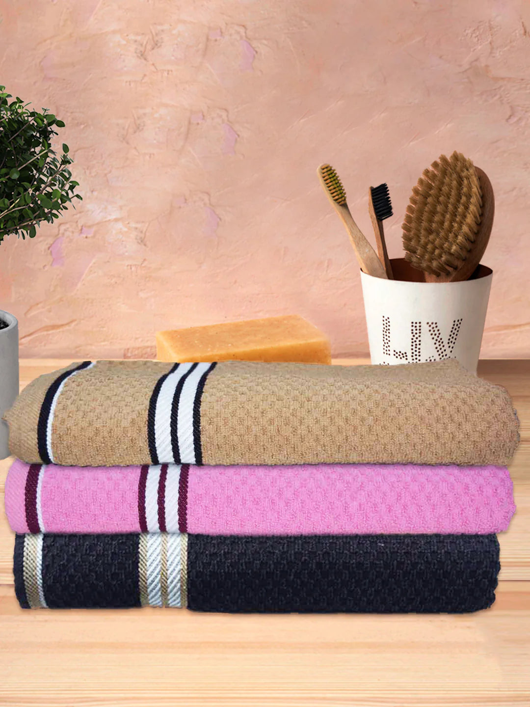 Athom Living Popcorn Textured Solid Bath Towel 67x137 Cm Pack Of 3