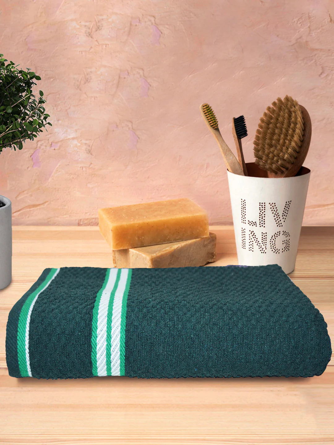 Athom Living Popcorn Textured Solid Bath Towel Green 67x137 Cm Pack Of 1