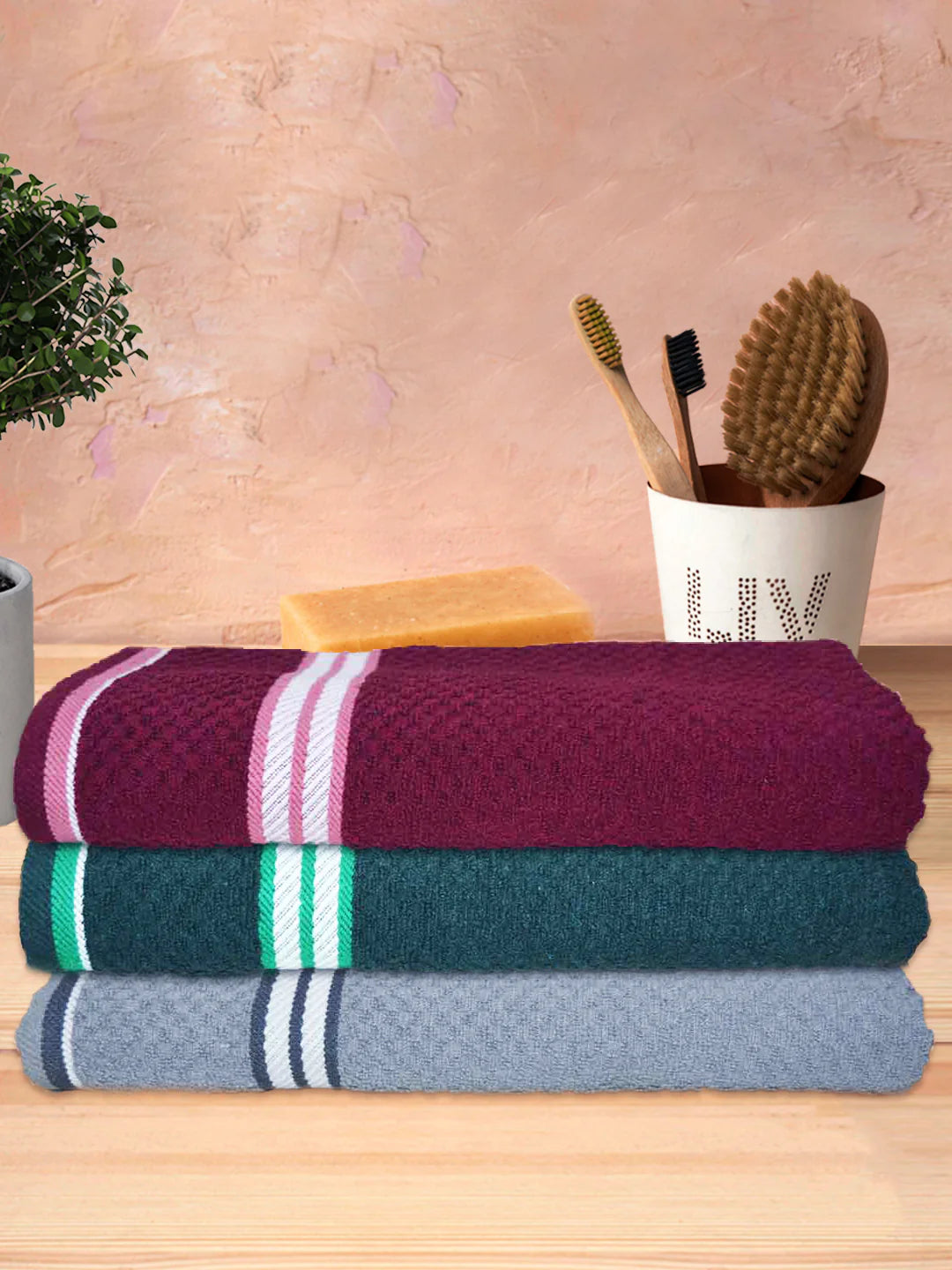 Athom Living Popcorn Textured Solid Bath Towel 67x137 Cm Pack Of 3