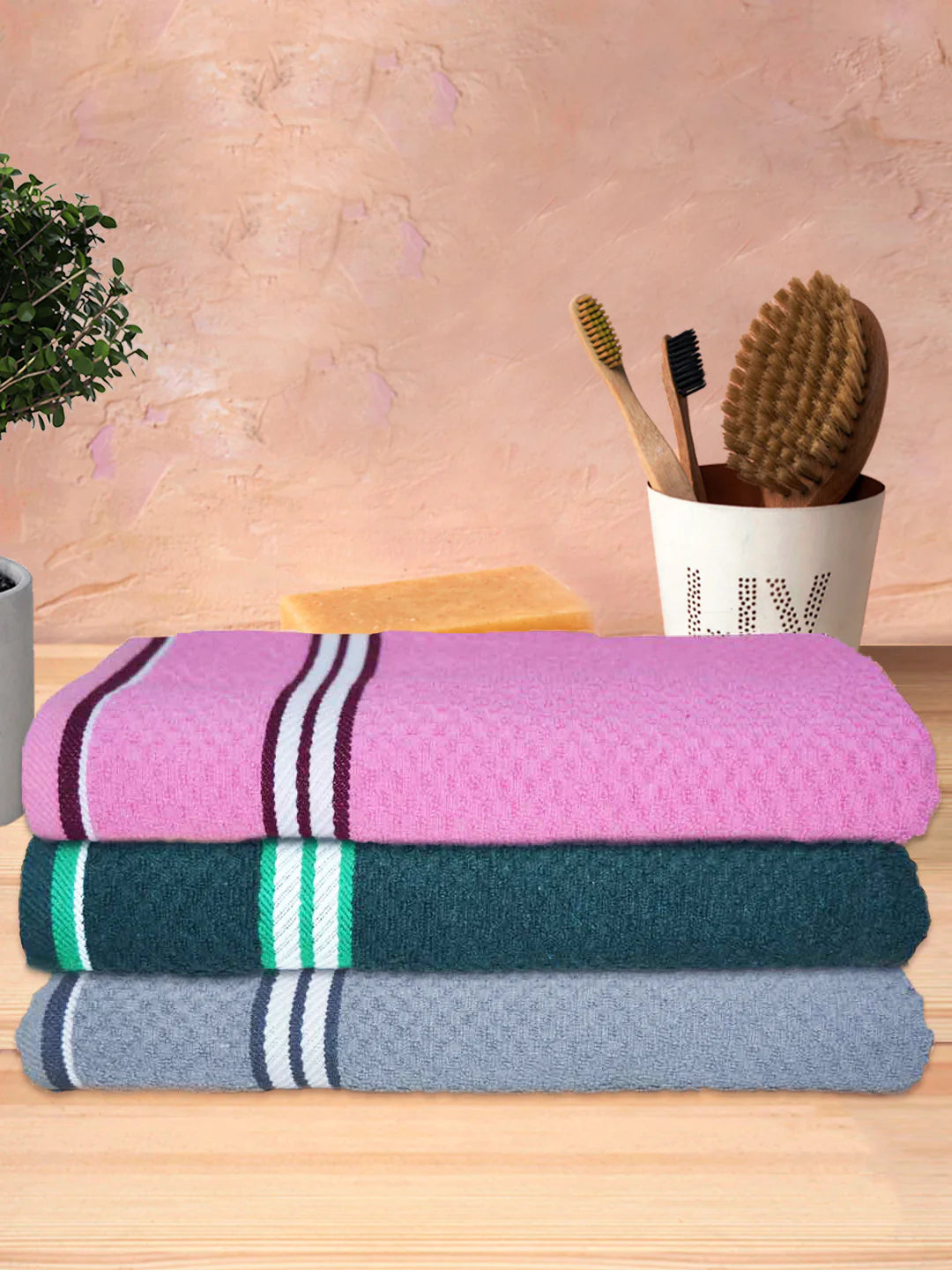 Athom Living Popcorn Textured Solid Bath Towel 67x137 Cm Pack Of 3