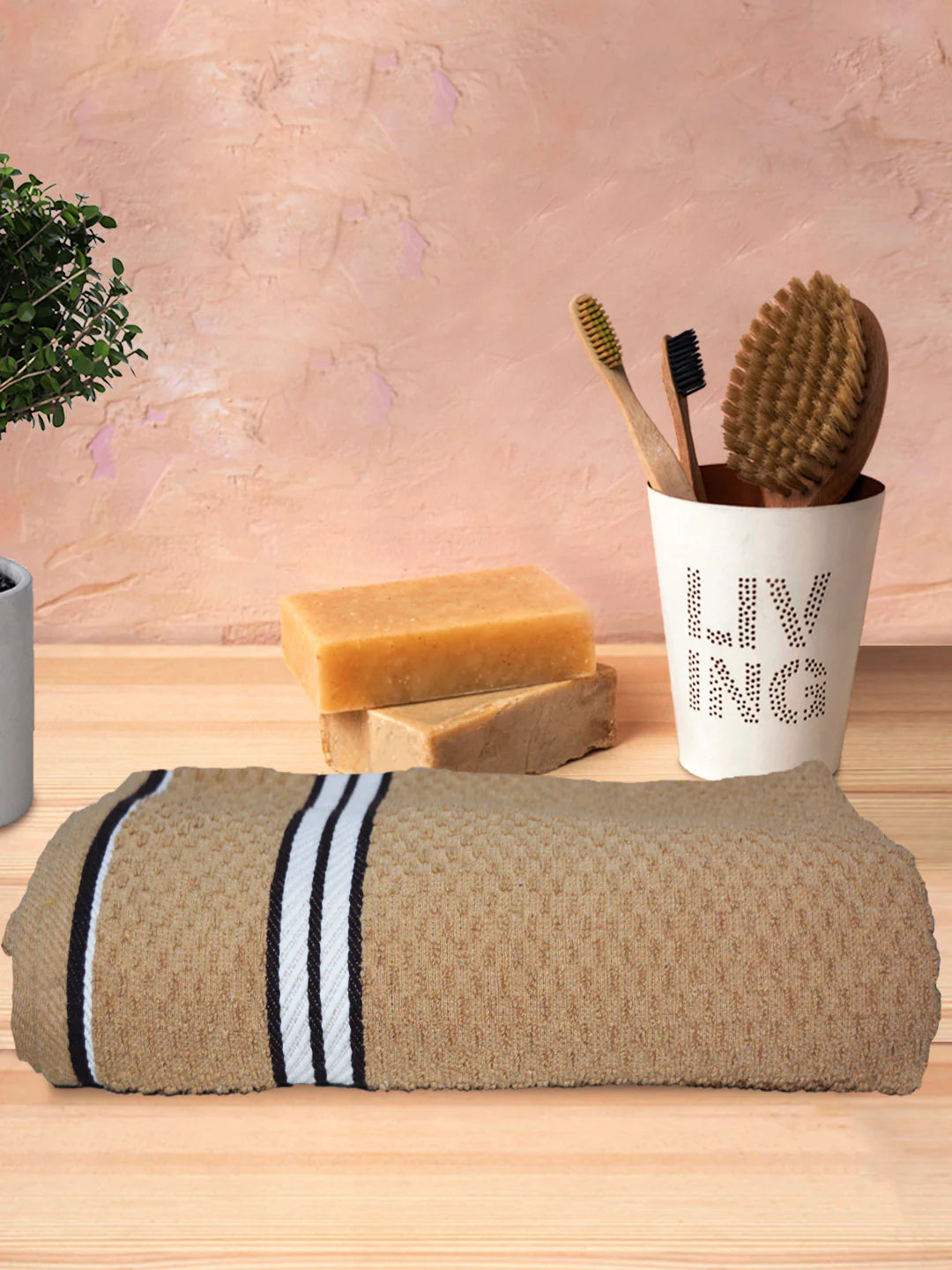 Athom Living Popcorn Textured Solid Bath Towel Beige67x137 Cm Pack Of 1