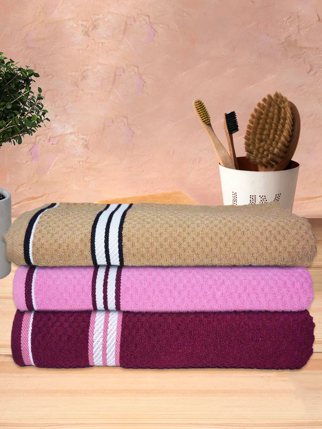 Athom Living Popcorn Textured Solid Bath Towel 67x137 Cm Pack Of 3