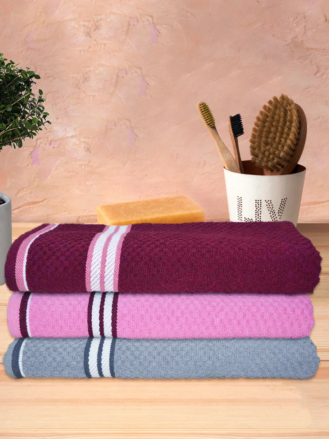 Athom Living Popcorn Textured Solid Bath Towel 67x137 Cm Pack Of 3
