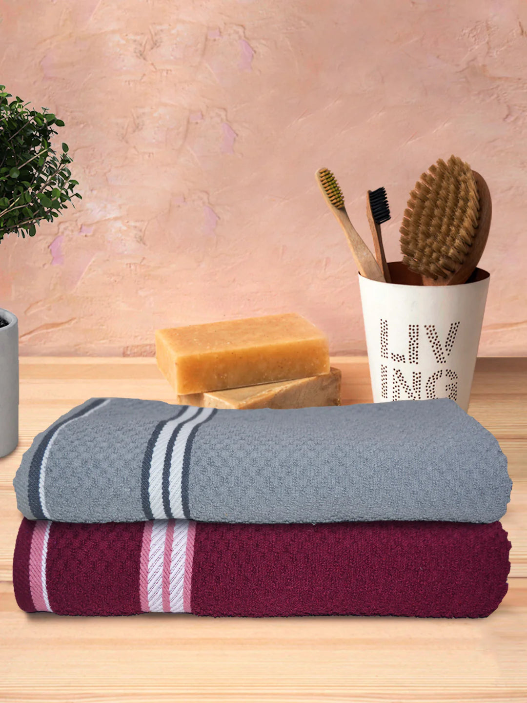 Athom Living Popcorn Textured Solid Bath Towel 67x137 Cm Pack Of 2
