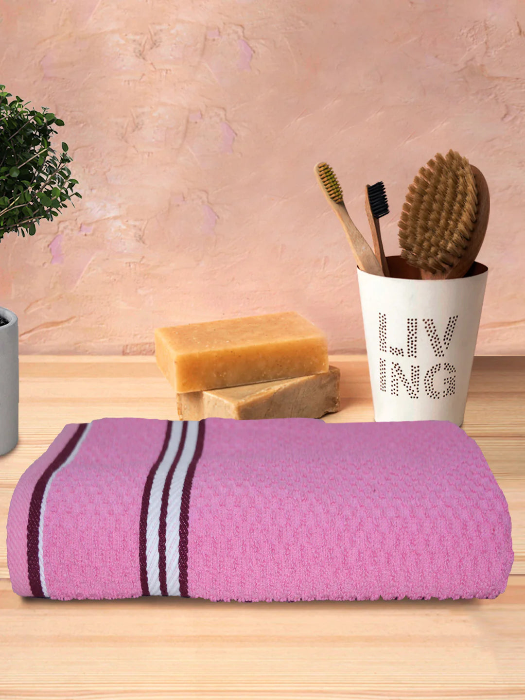 Athom Living Popcorn Textured Solid Bath Towel Pink 67x137 Cm Pack Of 1