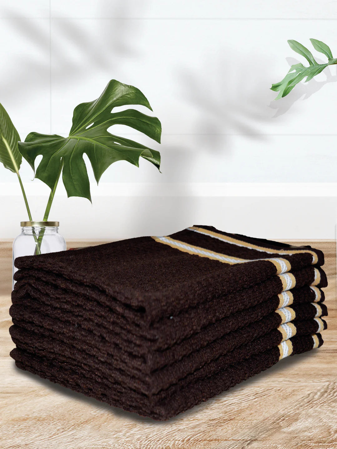 Athom Living Popcorn Textured Solid Cotton Hand Towel Brown 35x55 Cm Set Of 6