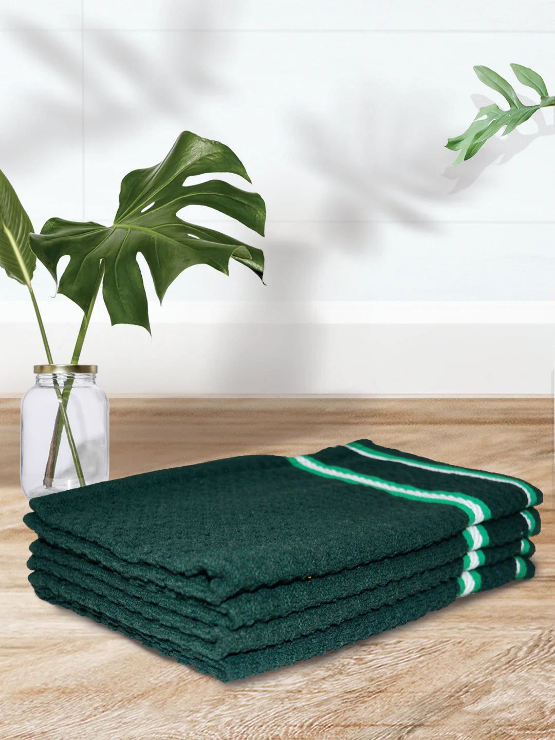 Athom Living Popcorn Textured Solid Cotton Hand Towel Green 35x55 Cm Set Of 4