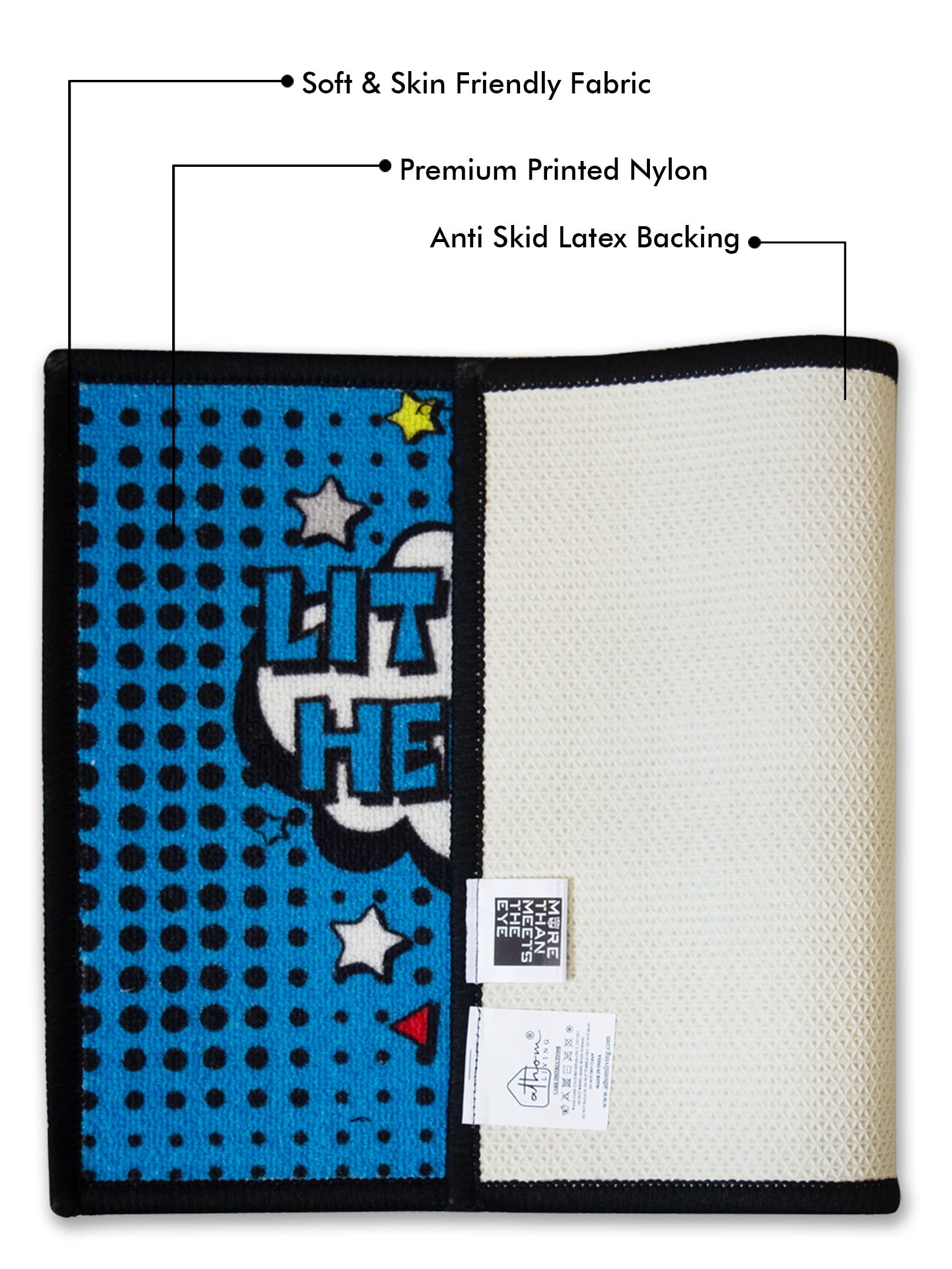 Athom Living 37x57 cm Kids Doormat – Transformer Little Hero to the Rescue print, premium nylon surface with anti-skid backing, soft and absorbent bath mat for playful and safe kids’ spaces.