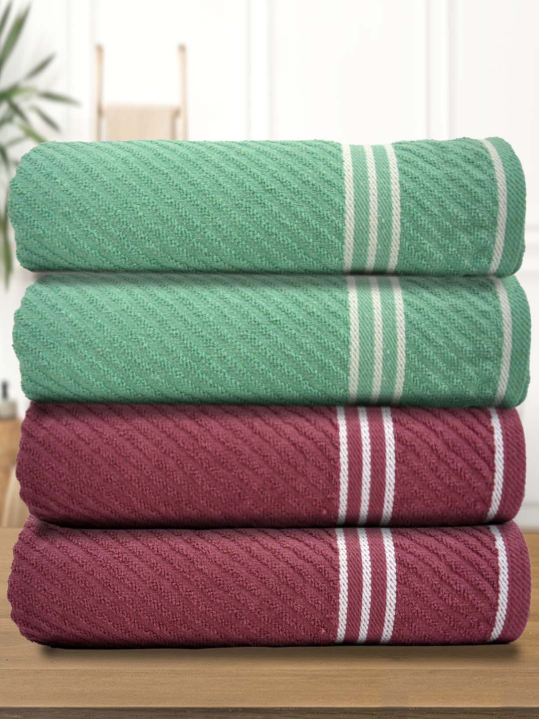 Athom Living Diagonal Stripe Terry Towel Pack of 4 – soft, absorbent, durable towels for daily use, crafted with premium cotton for lasting comfort.